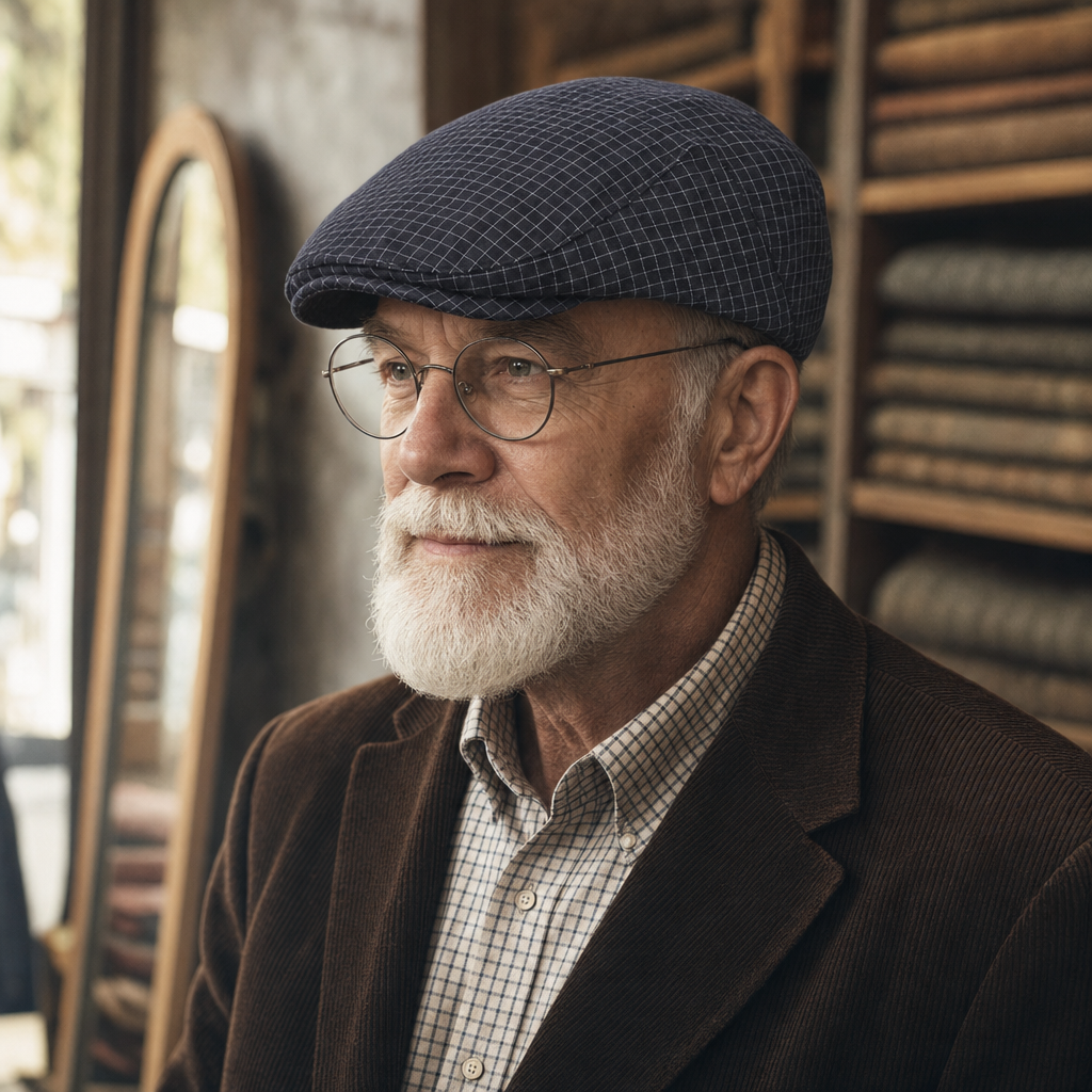 Windowpane flat cap in cotton — BIBURY