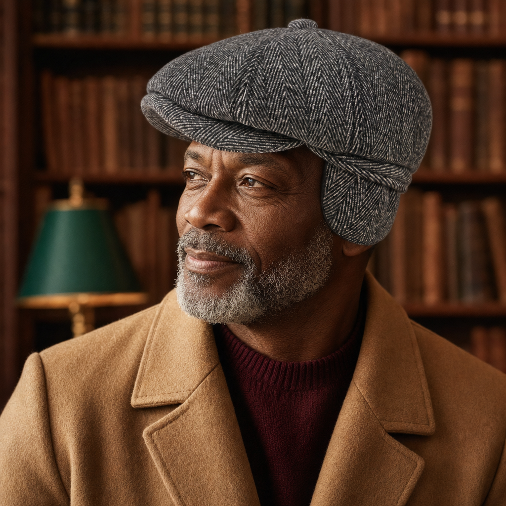 Herringbone driver cap with ear flaps in wool — CLARE