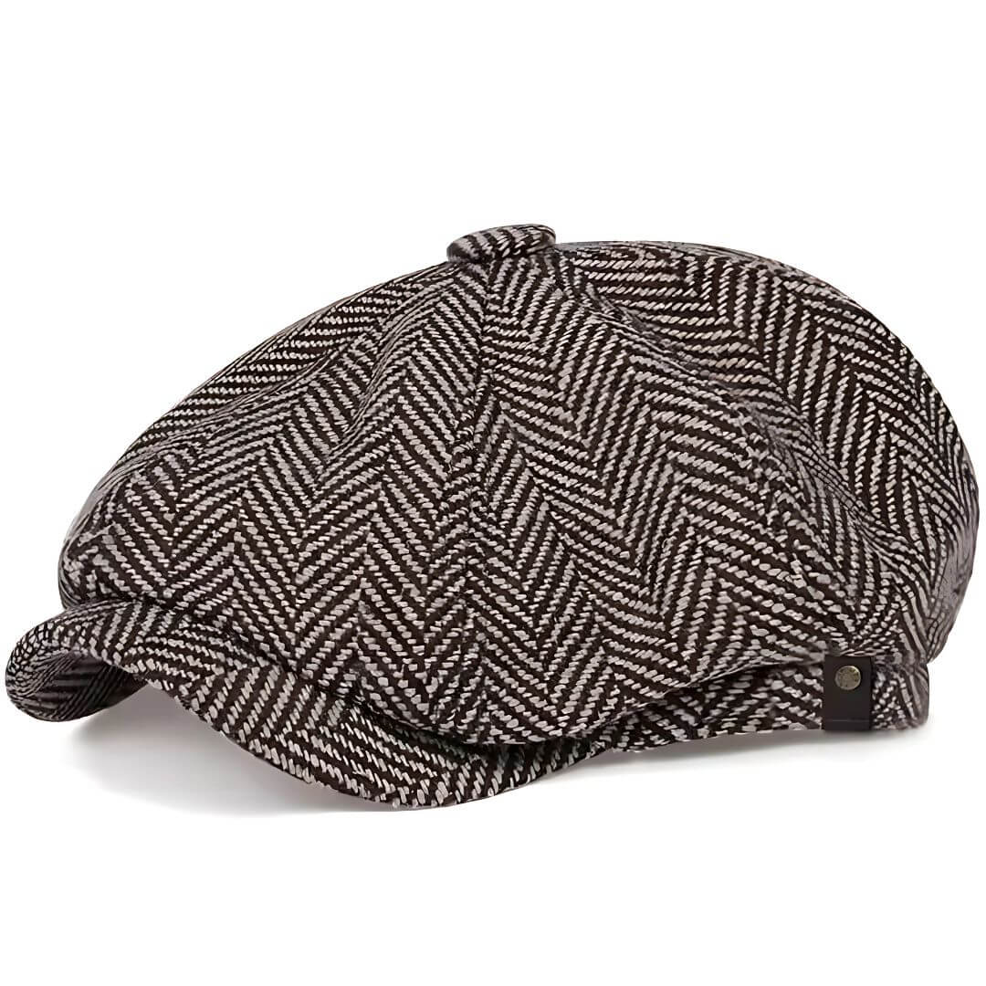Herringbone newsboy cap in a wool blend — WOODBRIDGE