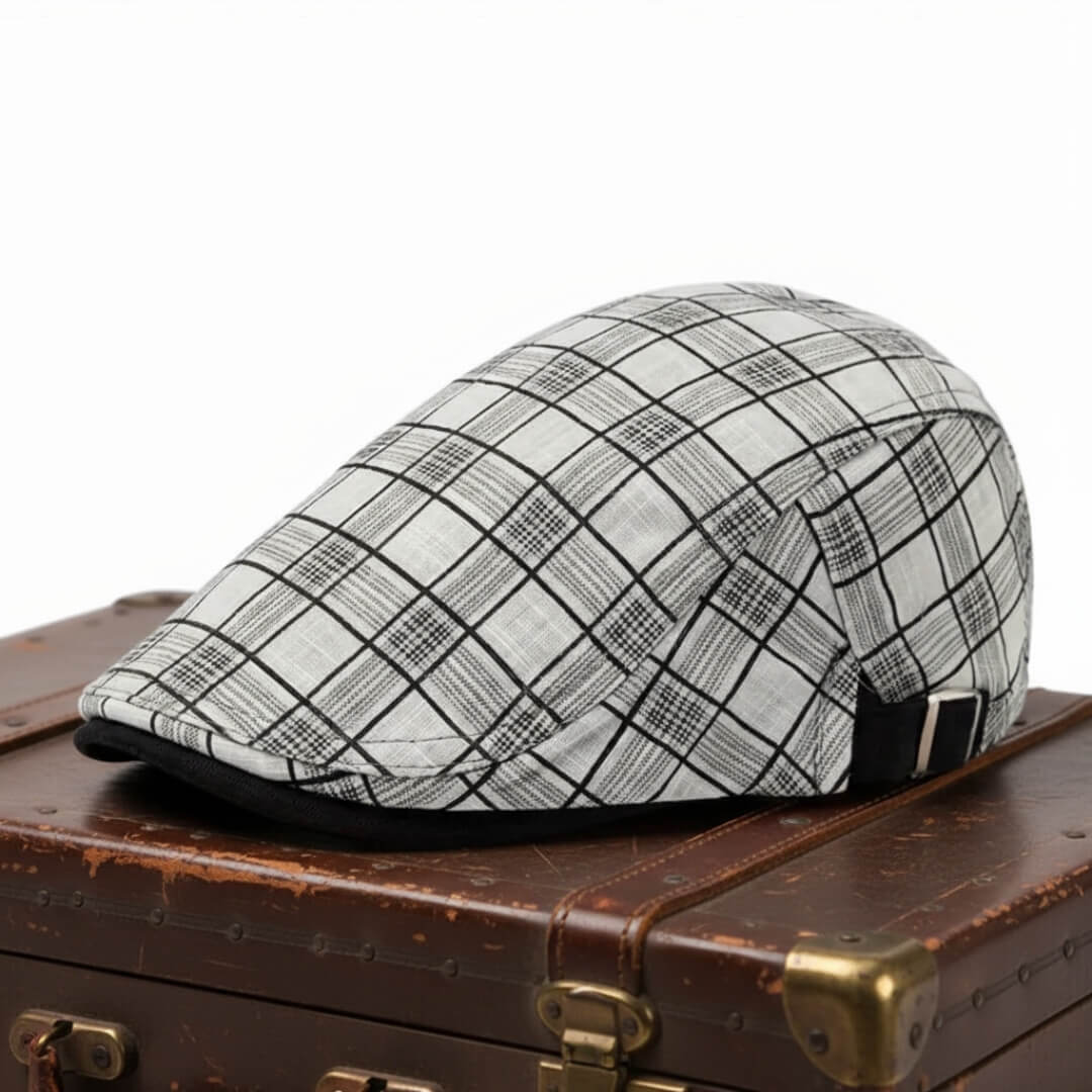 Check flat cap in a linen blend — PAINSWICK
