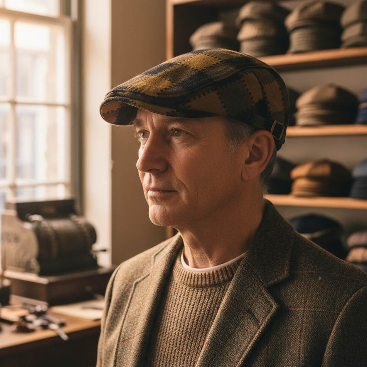 Check flat cap in cotton — AMBLE