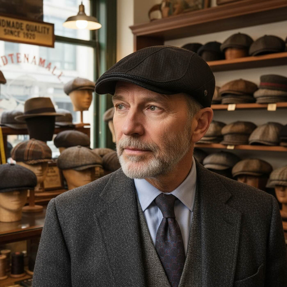 Windowpane flat cap in acrylic — ARUNDEL