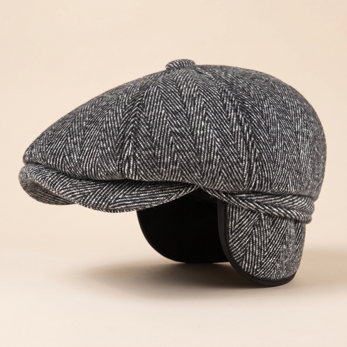 Herringbone driver cap with ear flaps in wool — CLARE
