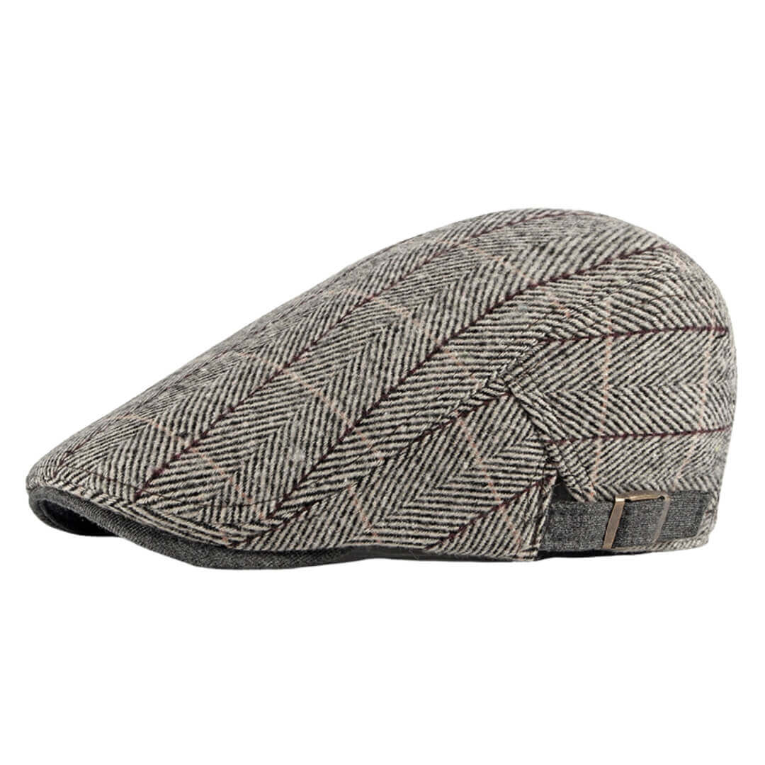 Herringbone flat cap in cotton — HADLEIGH