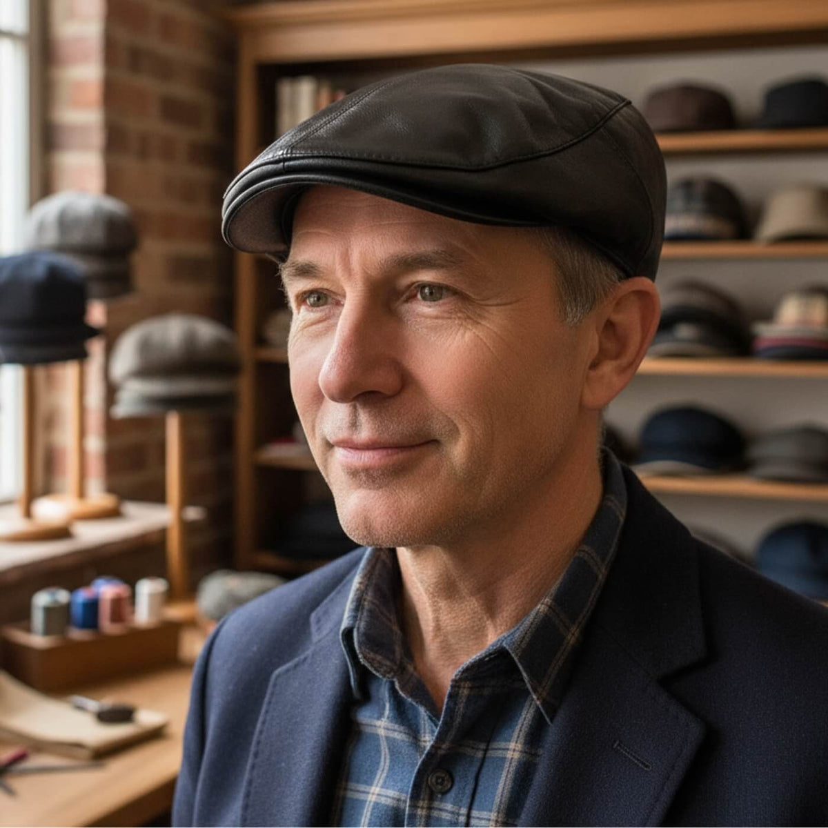 Flat cap in leather — LAVENHAM