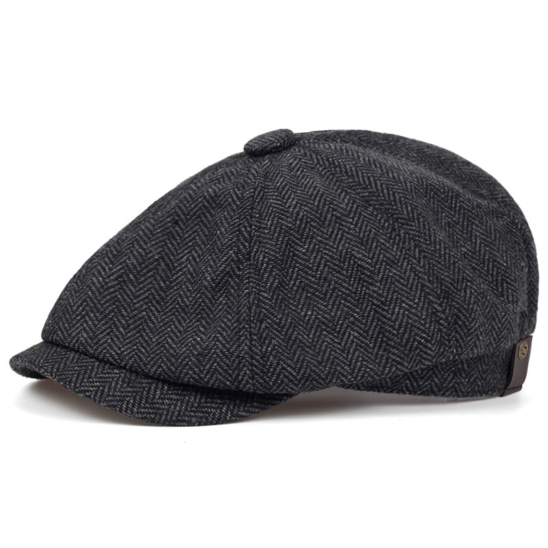 Herringbone flat cap in wool — BUNGAY