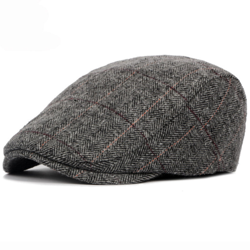 Herringbone flat cap in a wool blend — BAKEWELL