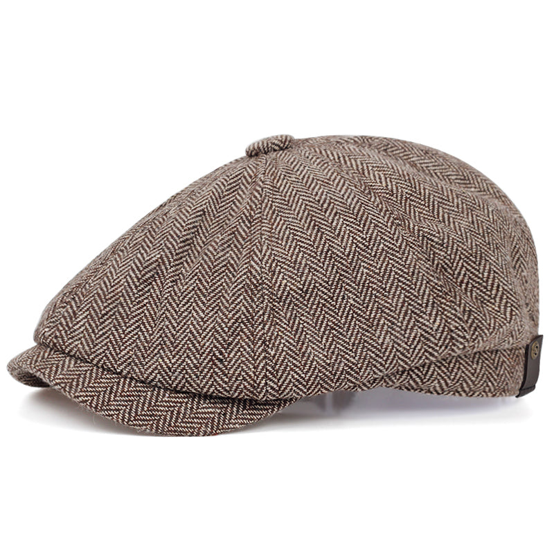 Herringbone flat cap in wool — BUNGAY