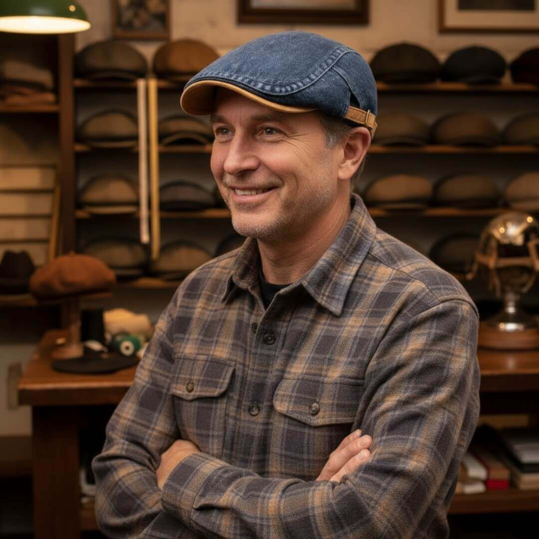 Flat cap in denim — RUTHIN