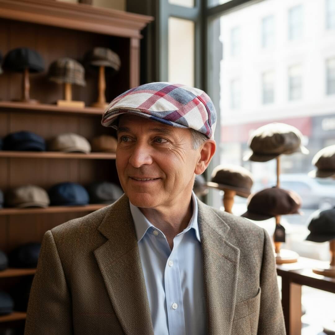 Patchwork flat cap in cotton — NARBERTH