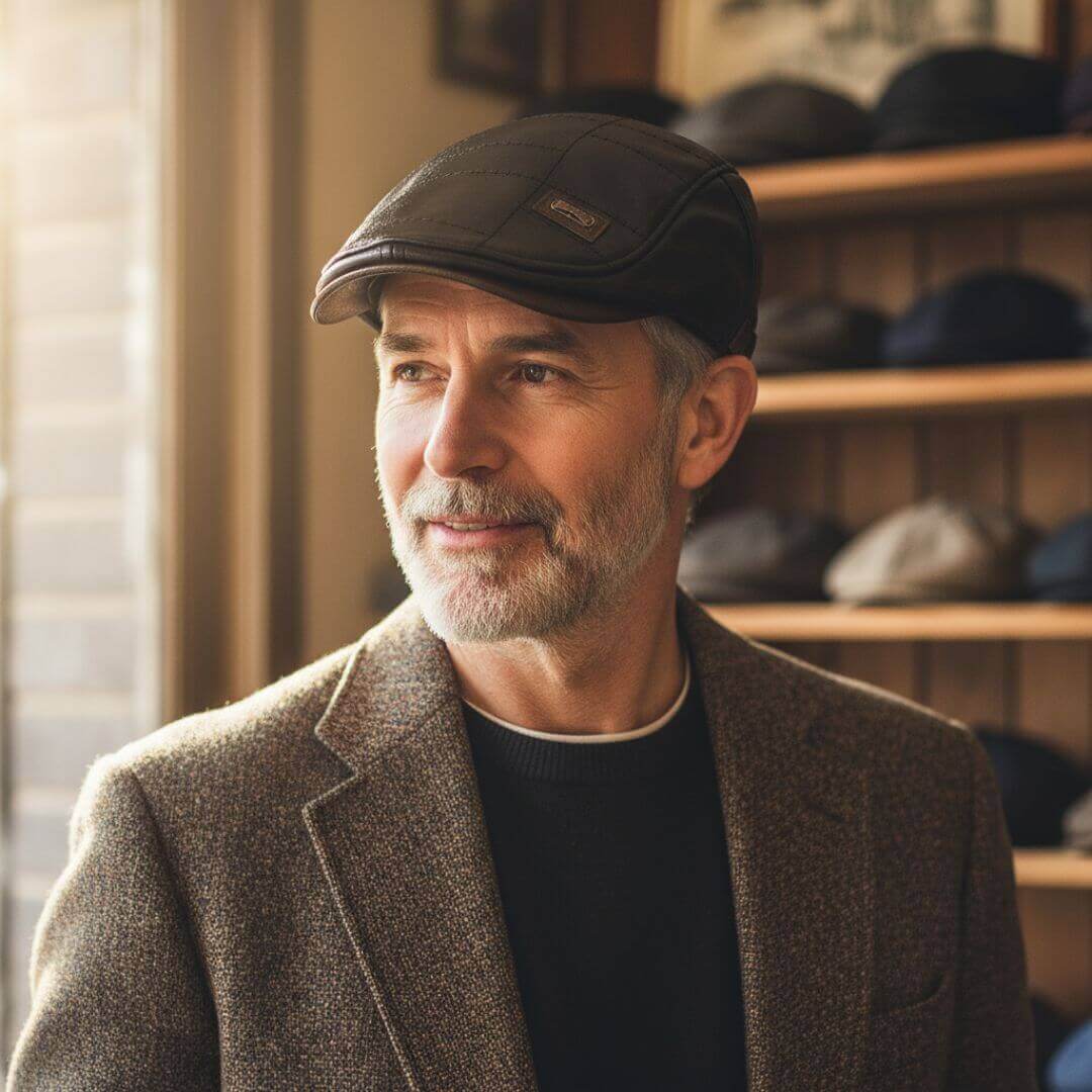 Flat cap in faux leather — BEVERLEY