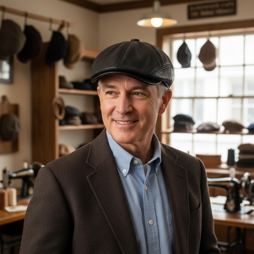 Flat cap in leather — ALDEBURGH