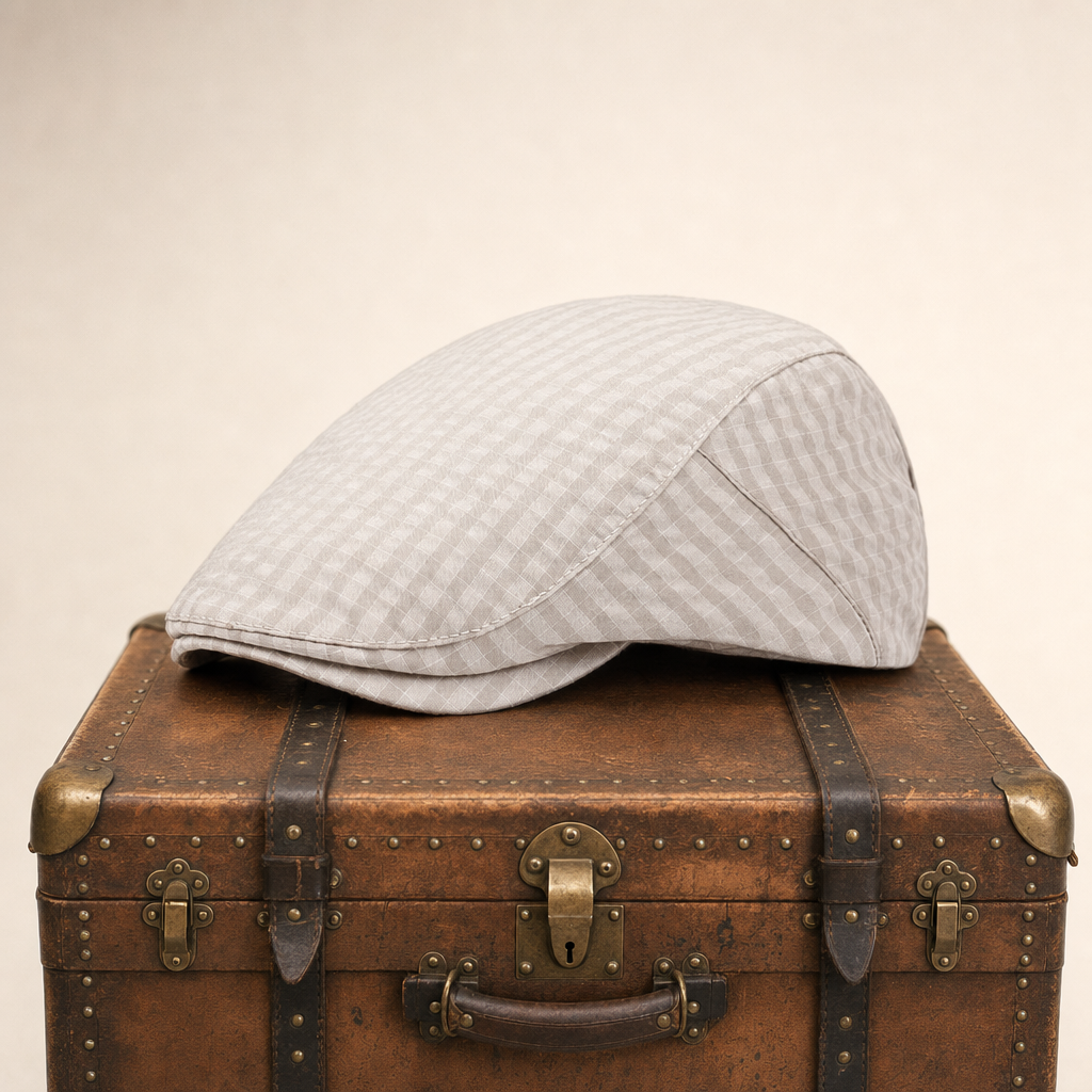 Windowpane flat cap in cotton — BIBURY