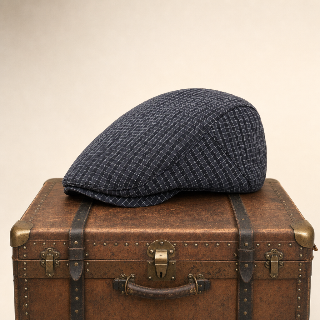 Windowpane flat cap in cotton — BIBURY