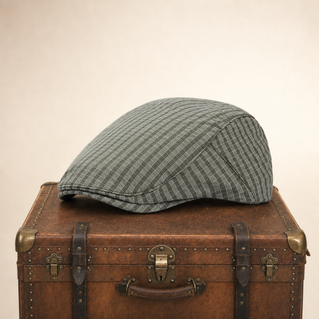 Windowpane flat cap in cotton — BIBURY