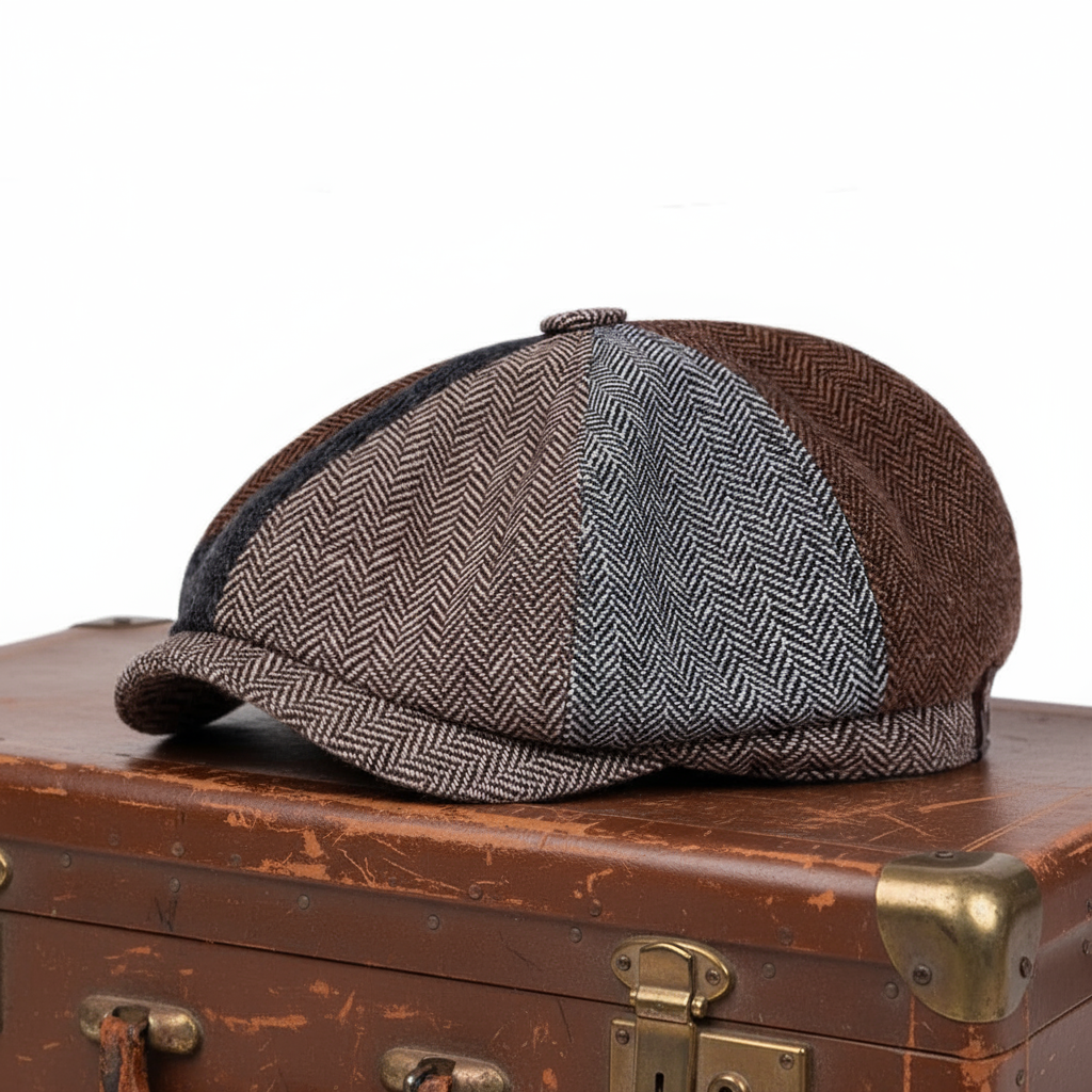 Patchwork newsboy cap in a wool blend — ILKLEY