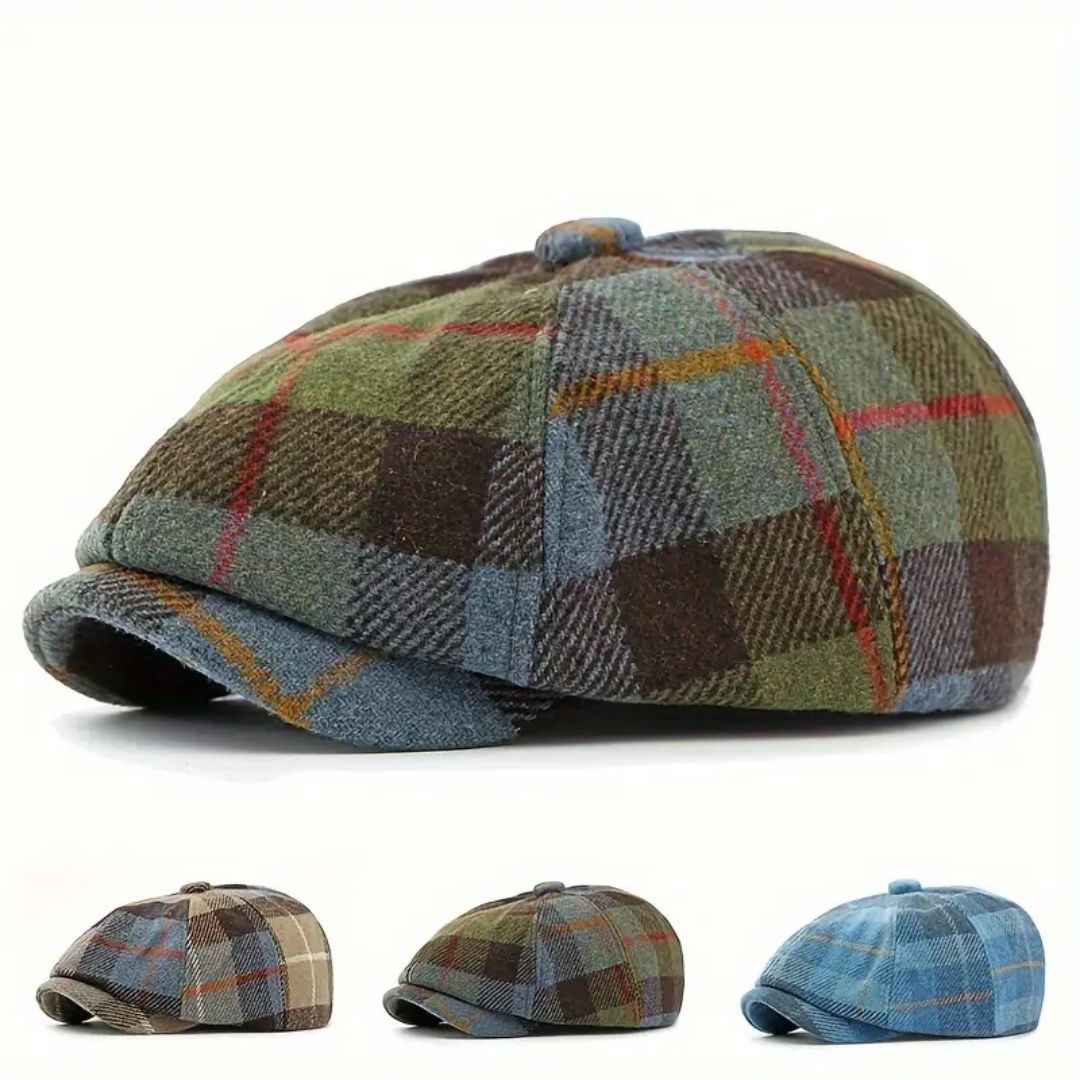 Check newsboy cap in a wool blend — CORBRIDGE