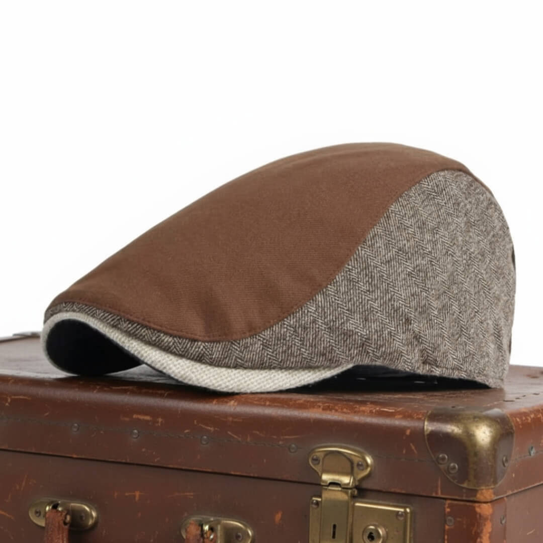 Herringbone flat cap in cotton — POCKLINGTON