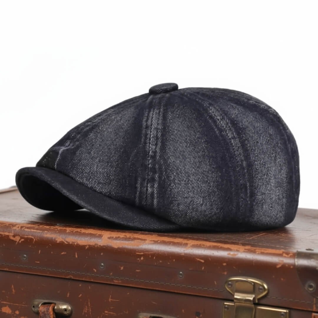 Newsboy cap in denim — MACHYNLLETH
