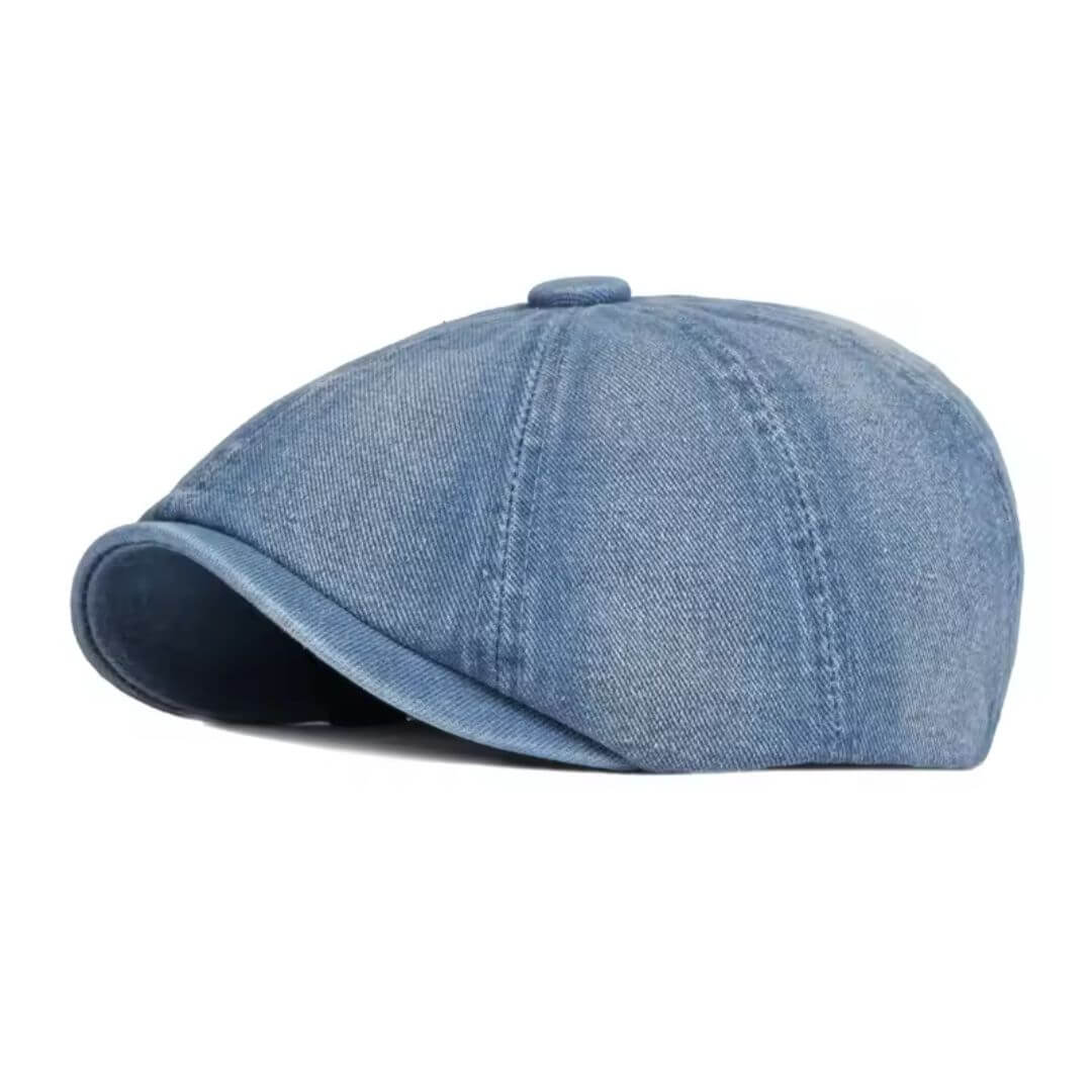 Newsboy cap in denim — MACHYNLLETH