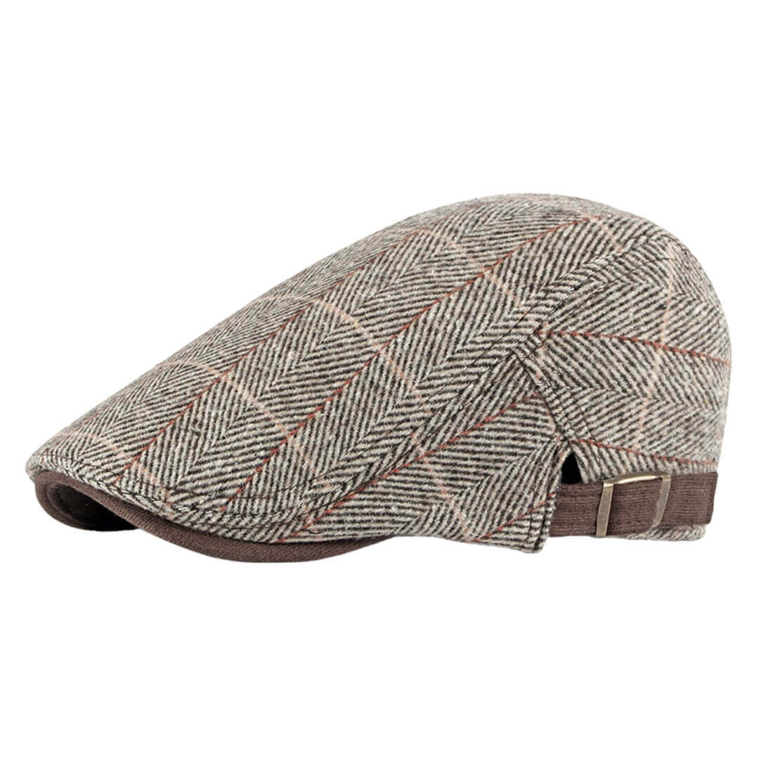 Herringbone flat cap in cotton — HADLEIGH