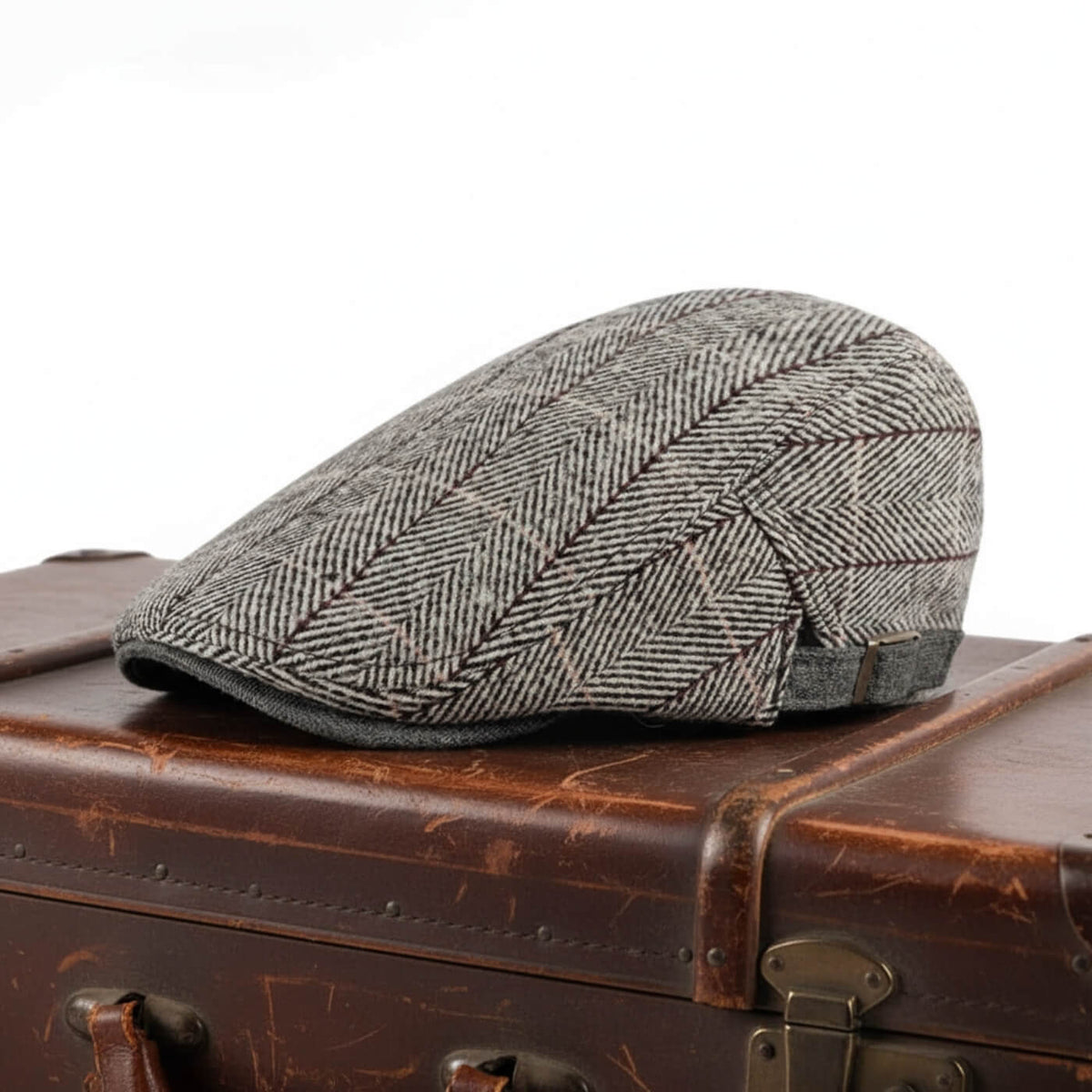Herringbone flat cap in cotton — HADLEIGH