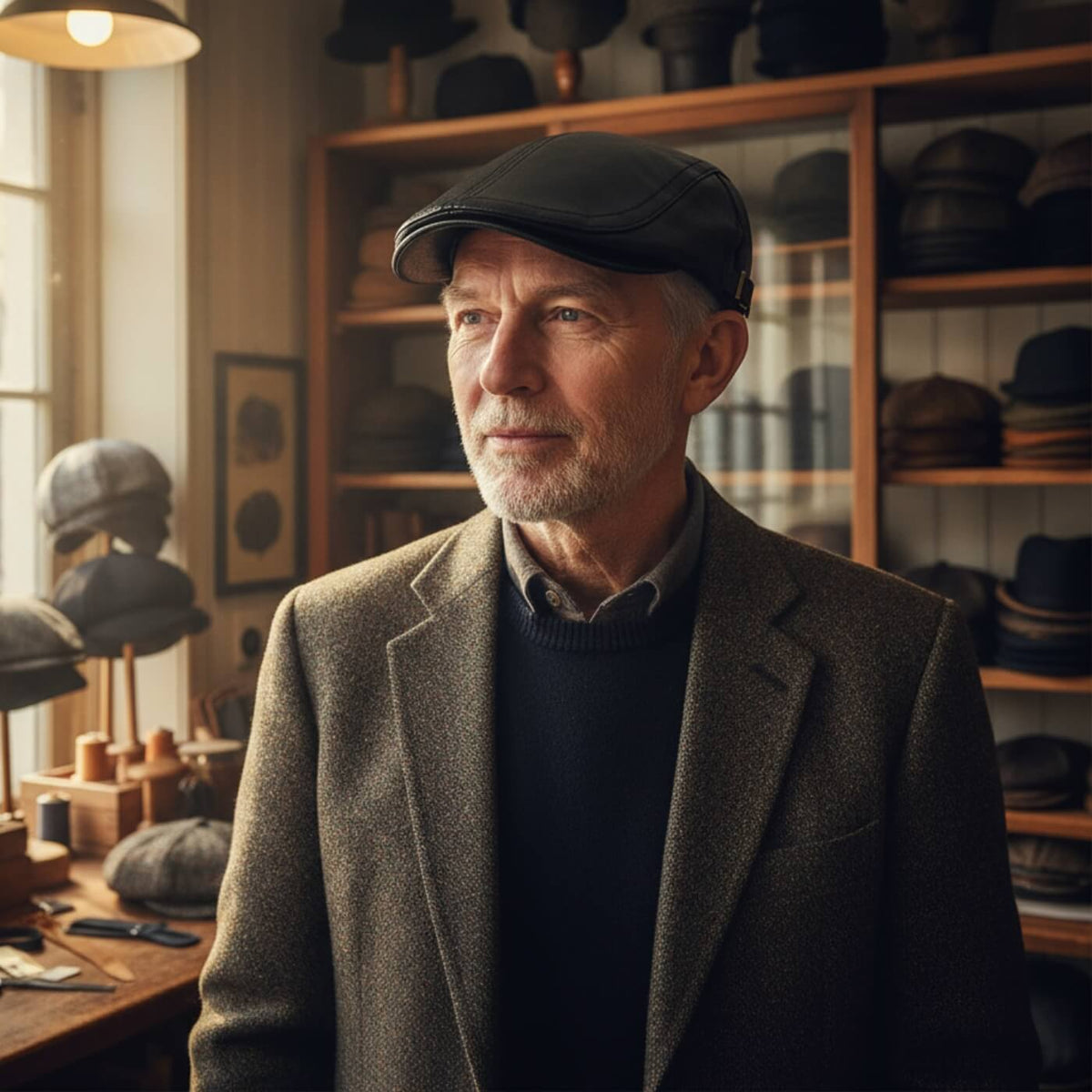 Flat cap in leather — FRAMLINGHAM