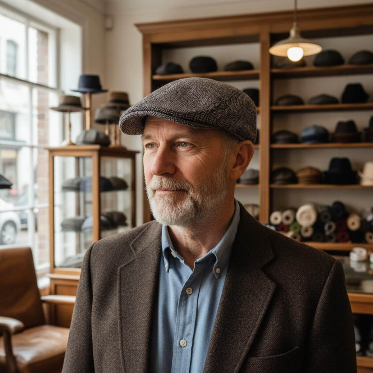 Herringbone flat cap in cotton — DULVERTON