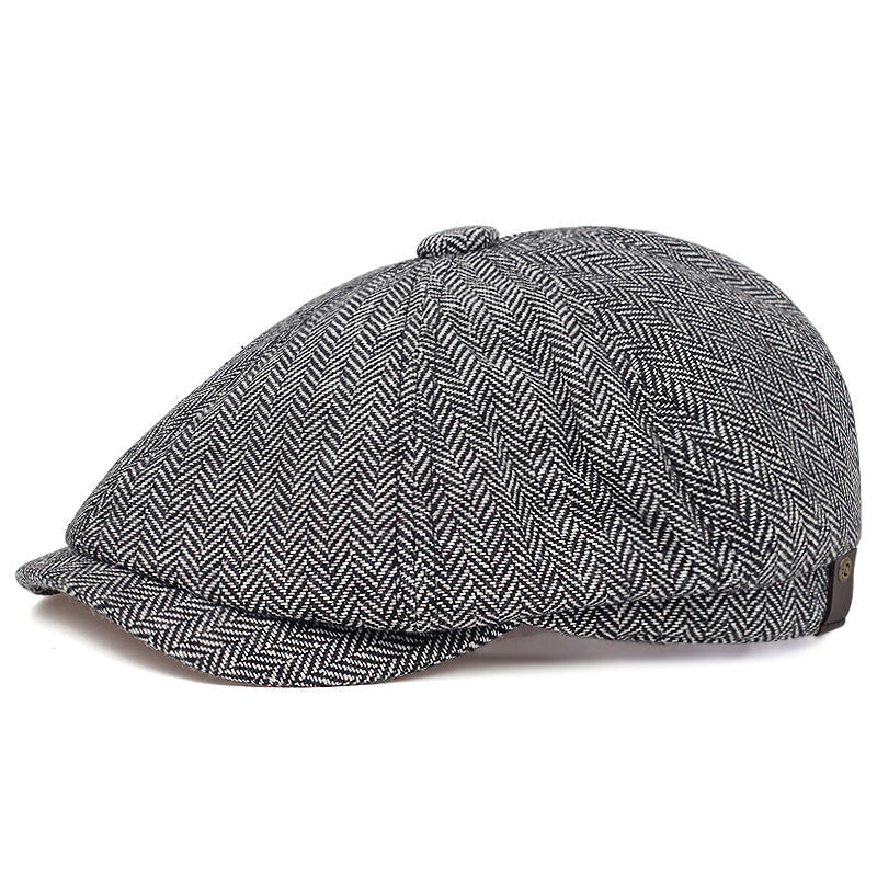 Herringbone flat cap in wool — BUNGAY