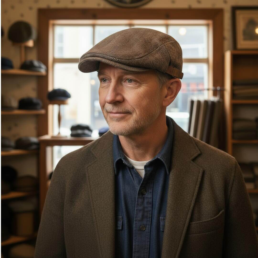 Herringbone flat cap in wool — SETTLE