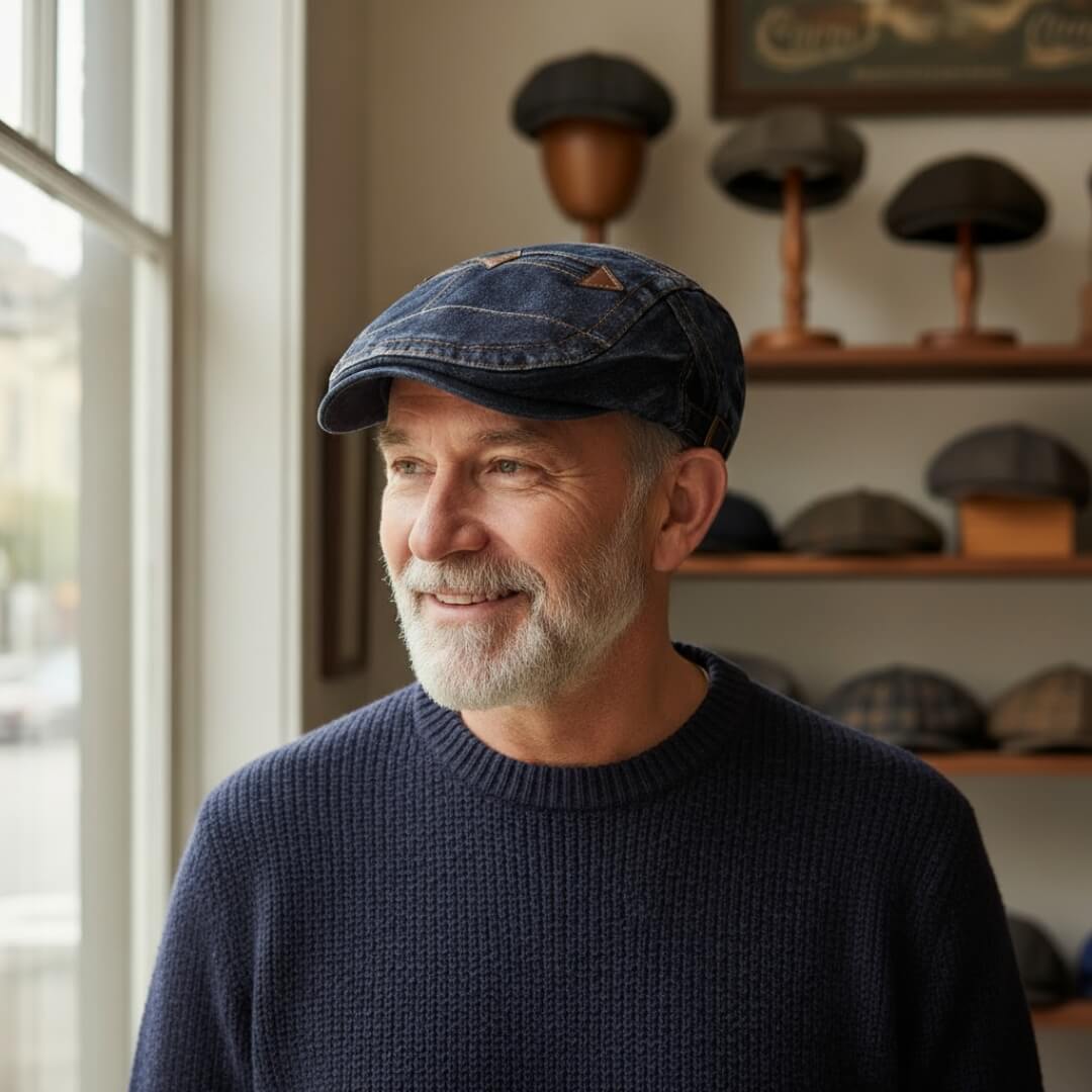 Flat cap in denim — DENBIGH