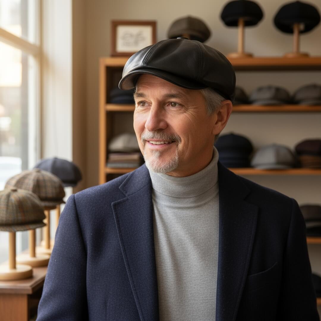 Flat cap in leather — SOUTHWOLD