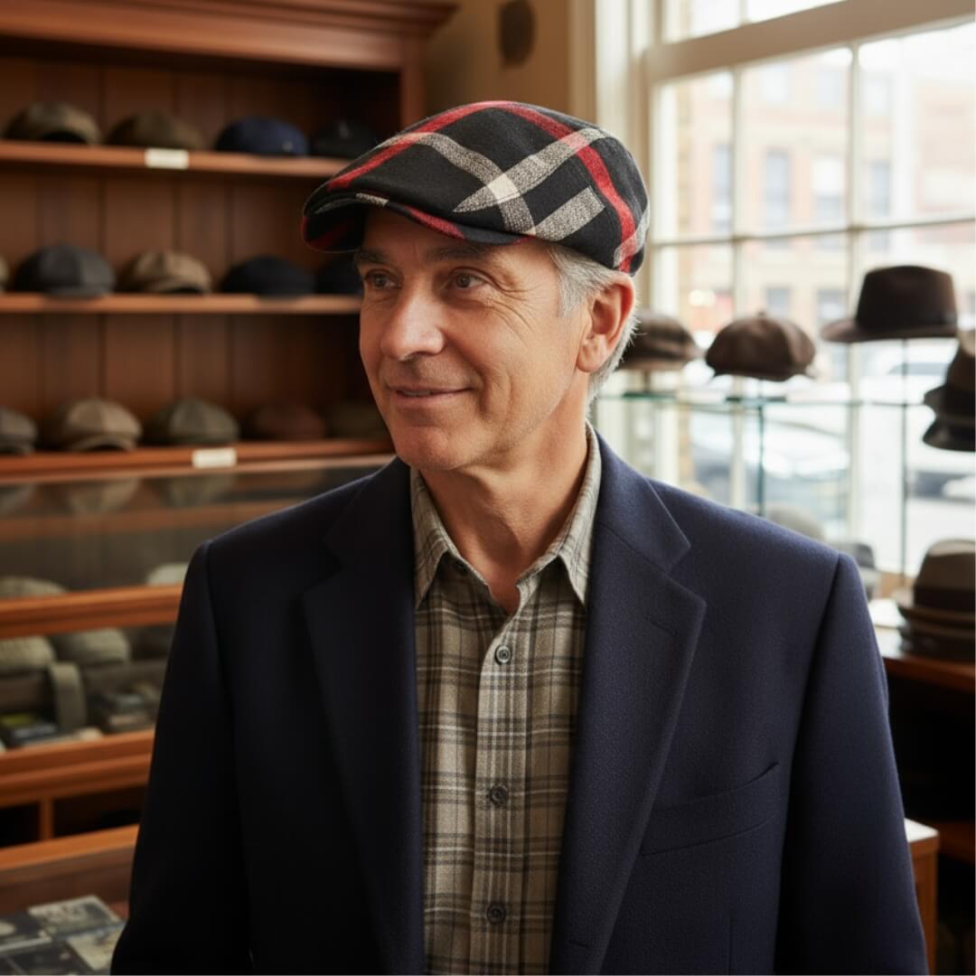 Check flat cap in cotton — CHEPSTOW