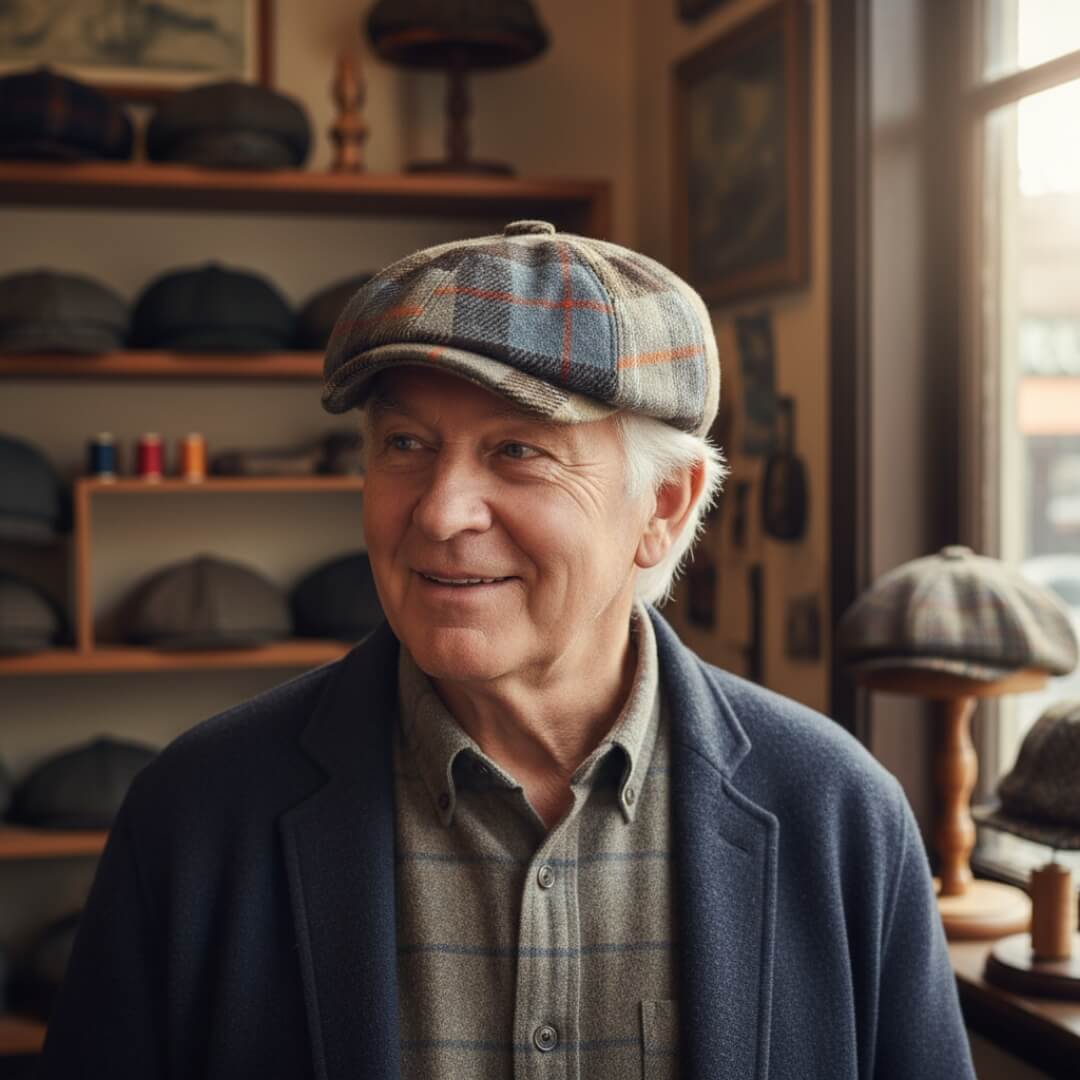 Check newsboy cap in a wool blend — CORBRIDGE