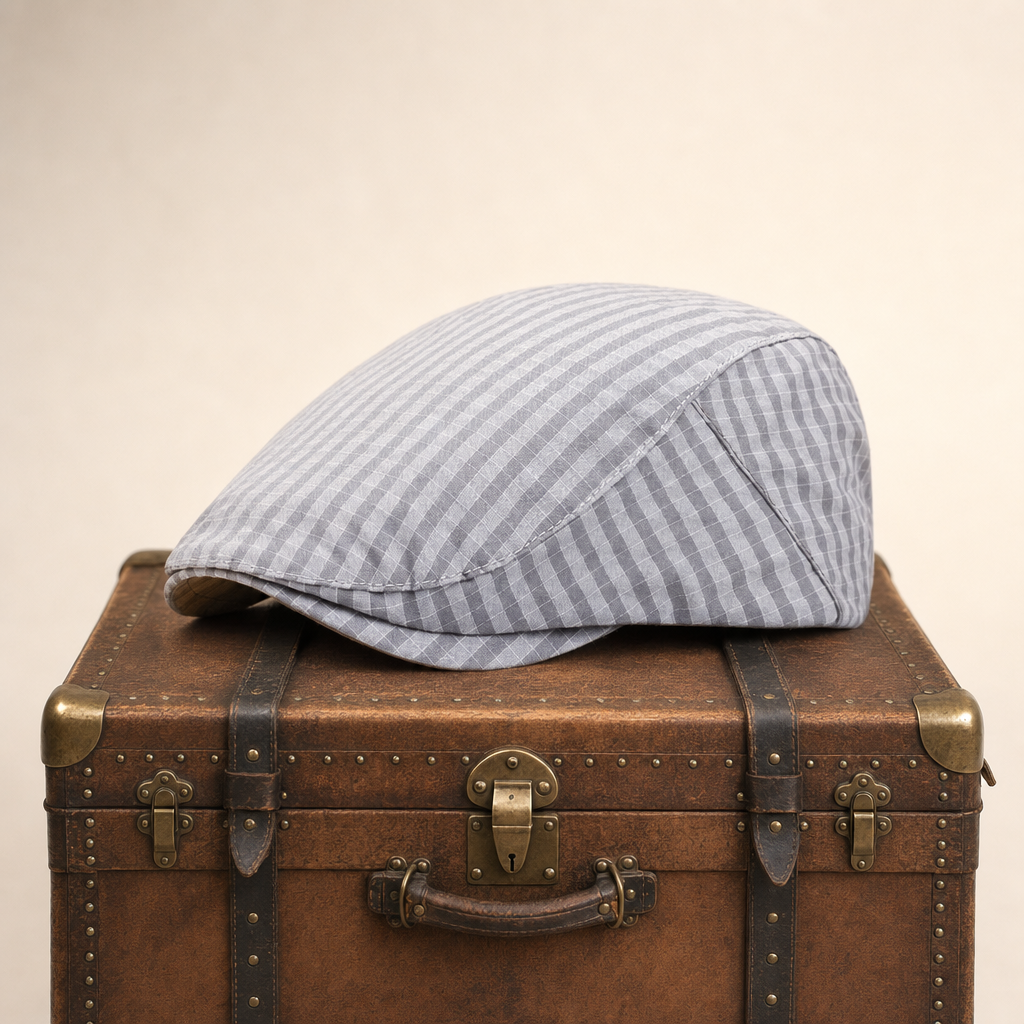 Windowpane flat cap in cotton — BIBURY