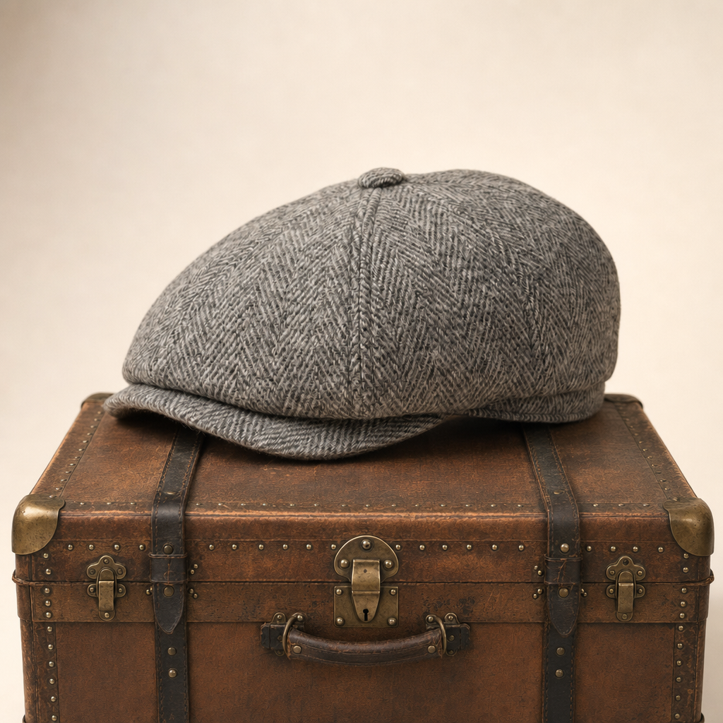 Herringbone driver cap with ear flaps in wool — CLARE