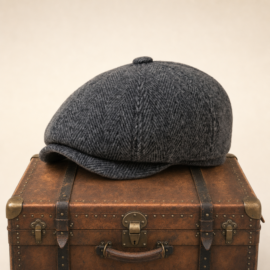 Herringbone driver cap with ear flaps in wool — CLARE