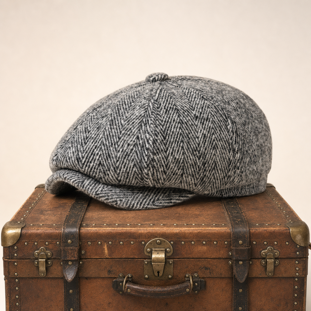 Herringbone driver cap with ear flaps in wool — CLARE
